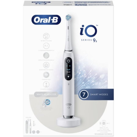 Oral-B Cepillo Dental Eléctrico Oral-B iOs 9S Blanco con 2 Cabezales Recambio iO Ultimate Clean, Cargador y Estuche de Viaje